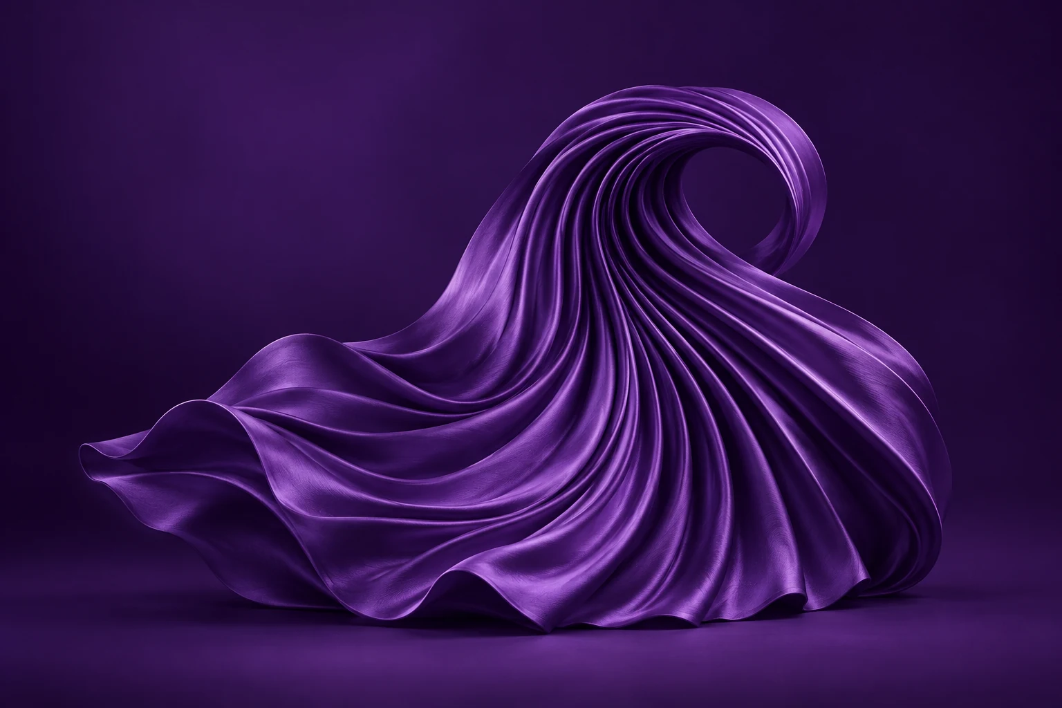 A royal-purple pleated sculpture flowing like a wave of sound