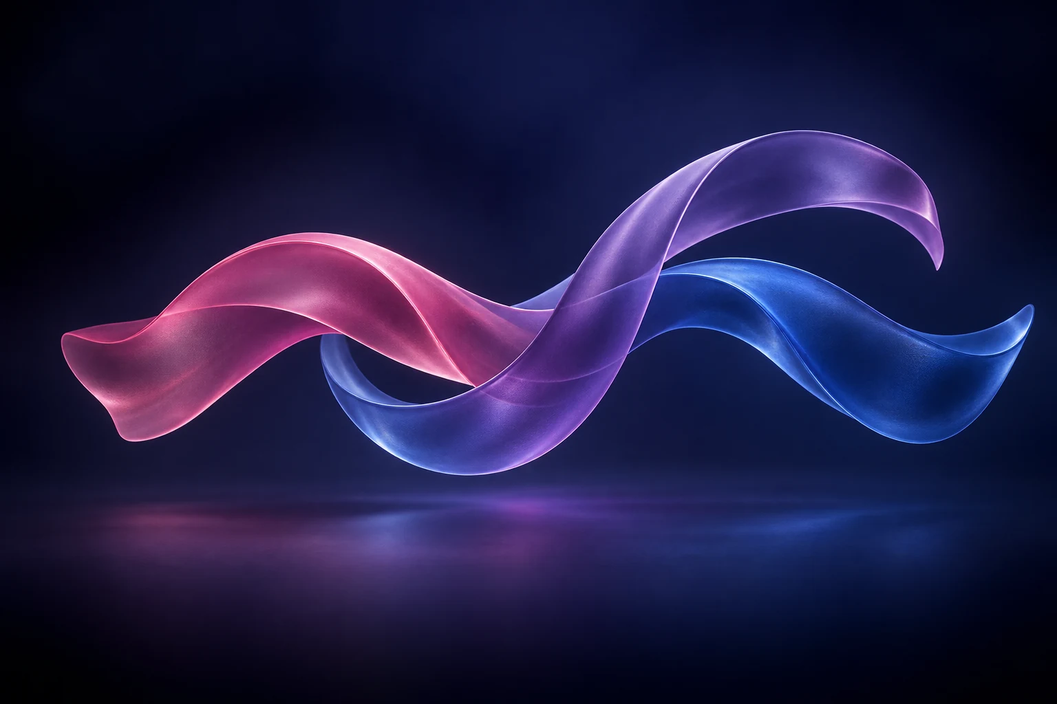 Translucent pink, purple and blue ribbons flowing together